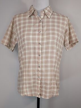 Wrangler Blues Jewel Snap Button Pink Green Plaid 100% Cotton S/S Shirt Size Med